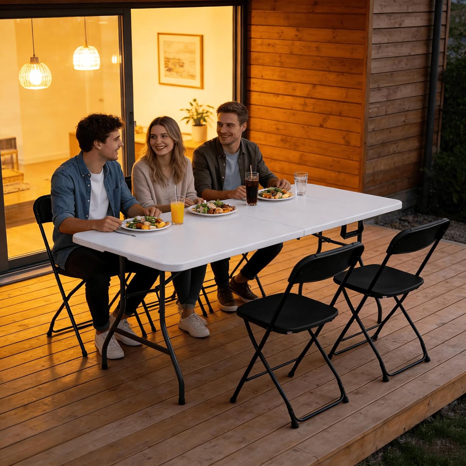 Folding Table 2 Pack, 6FT Folding Table Portable with Built-in Handle, Heavy Duty Plastic Table with Steel Legs Supports to 300lbs, Suitable for Party, Camping, Events Indoor&Outdoor Use, White