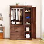 70" Tall Wardrobe Closet with 3 Doors & 3 Drawers, Farmhouse Armoire with Hanging Rod, Wooden Armoire Wardrobe Closet for Bedroom, Freestanding Clothing Storage Cabinet, Brown