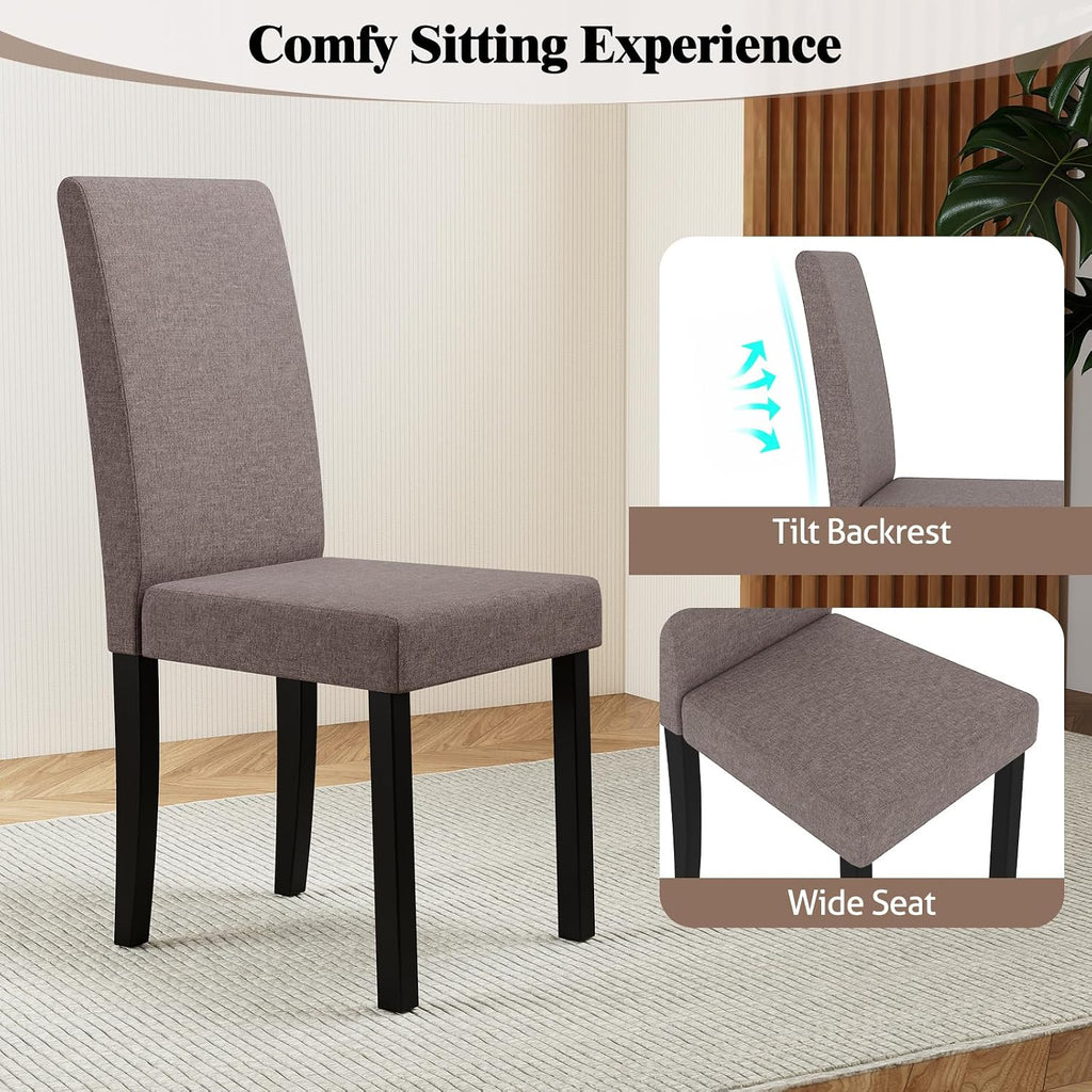 GOFLAME Upholstered Dining Chairs Set of 4, Fabric Kitchen Chairs with Padded Seat, Tilt Backrest, Rubber Wood Legs, Armless Side Chairs for Dining Room, Living Room, Restaurant, Brown