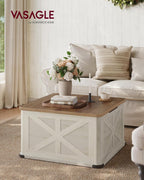 VASAGLE LIRY Collection - Farmhouse Coffee Table with Storage, Square Coffee Table for Living Room, Center Table with Flip-Top Lids, Honey Brown and Rustic White ULCT232W73