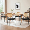 Art Leon Rattan Dining Chairs Set of 4 - Mid Century Modern Dining Chairs with Cane Back, Faux Leather Upholstered Kitchen Chairs, Accent Arm Chairs with Black Metal Legs, Black