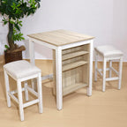 3-Piece Wooden Dining Table Set, Kitchen Island with Seating for 2, Kitchen Bar Table with Stools, Counter Height Dining Table Set, Weathered Birch & Antique White, Farmhouse Style