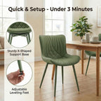 Kidol & Shellder Dining Chairs Set of 2, Mid Century Modern Kitchen Chairs with Metel Legs, PU Leather Upholstered Side Chair for Dining Room, Living Room, Lounge, Restaurant, Bean Green