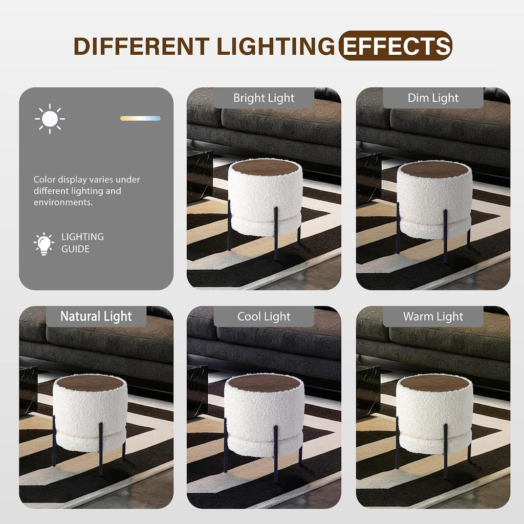 Get Set Style Multifunctional Ottoman with Side Table, Soft Round Footrest Stool,Vanity Stool with Metal Legs, Modern Decorative Furniture Vanity Chair for Makeup Room, Bedroom, Living Room