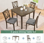 LUMISOL 5-Piece Solid Wood Dining Table Set for 4, Farmhouse Kitchen Table Set with 4 Upholstered Chairs for Kitchen, Dining Room, Living Room, Walnut