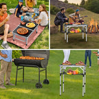 Anbte Folding Camping Table, 24"X 16" Adjustable Height Small Folding Table | Aluminum, with Carrying Handle, Lightweight, Portable Camping Table for Outdoor Indoor Picnic Beach BBQ Grill Patio (Black)