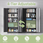 Metal Storage Cabinet, 71" H Garage Storage Cabinet with Doors and Adjustable Shelves, Heavy Duty Locking Tool Cabinet Utility Cabinets for Home Office, Garage, Warehouse, School (Black)