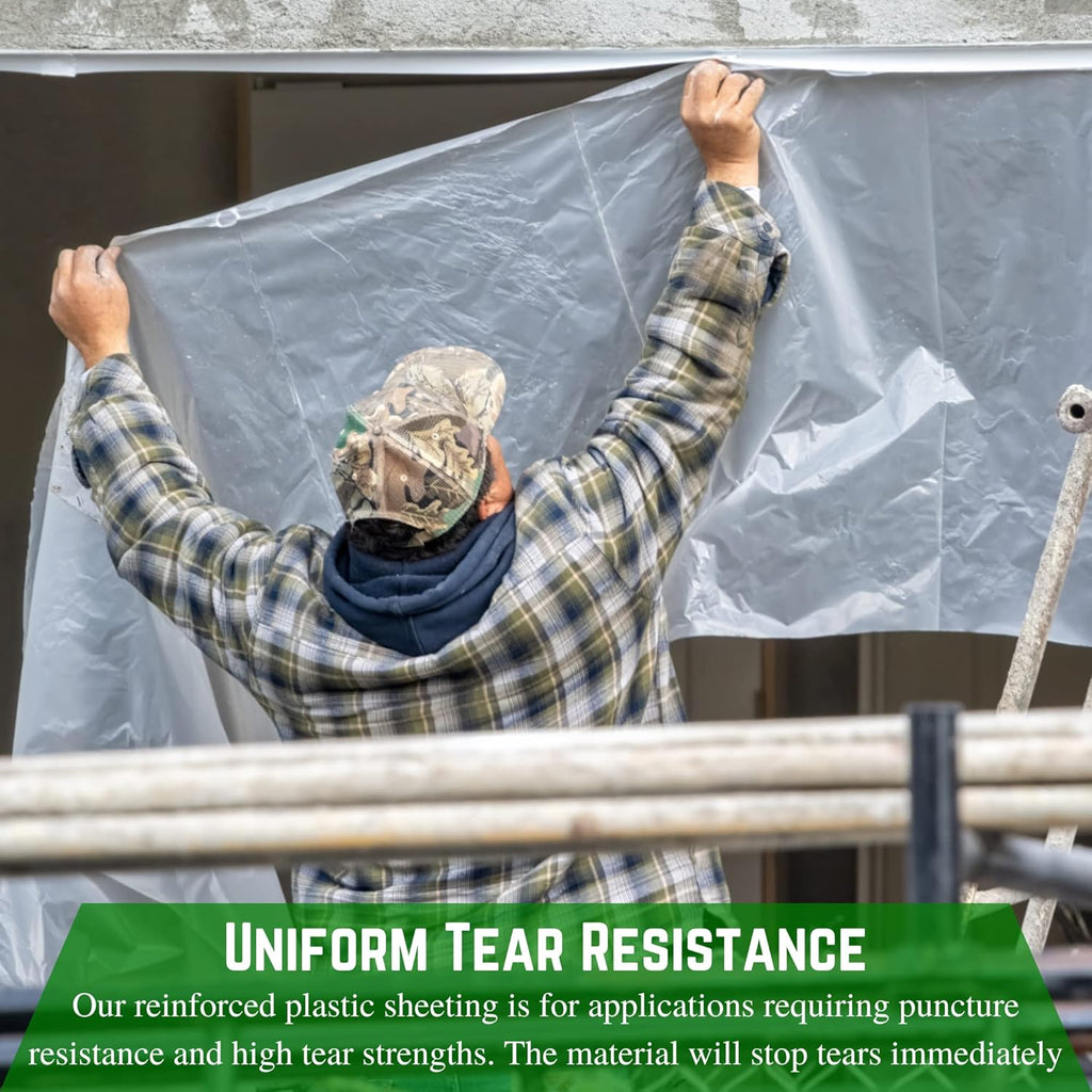 Farm Plastic Supply - Dura Skrim String Reinforced Clear Plastic Sheeting - 10 Mil - (32' x 40') - UV-Rated Extra Heavy Duty Poly Film Tear Resistant, Vapor Barrier Polyethylene Roll for Construction
