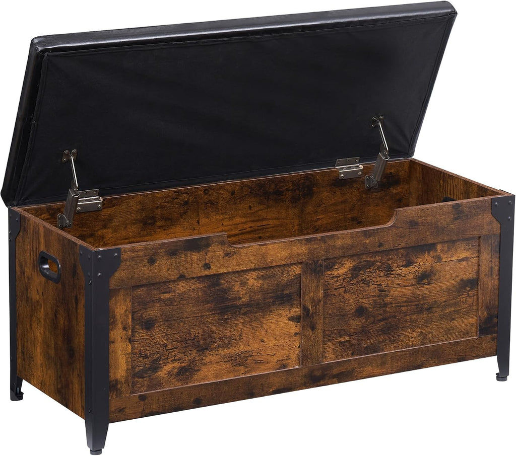 GAOMON 39.4" Storage Chest, Storage Bench with Safety Hinge | Farmhouse Style Wooden Trunk Chest for Entryway, Bedroom, Living Room, Rustic Brown