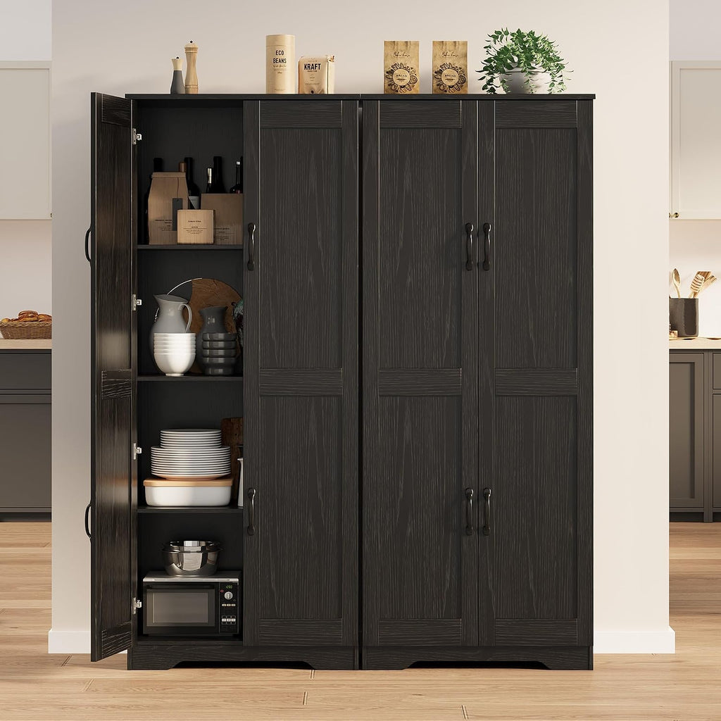 GarveeHome Tall Kitchen Pantry Cabinet, 60 in Storage Cabinet with 2 Doors and Adjustable Shelves, Freestanding Large Utility Storage Cupboard for Dining Room, Bathroom, Living Room, Black