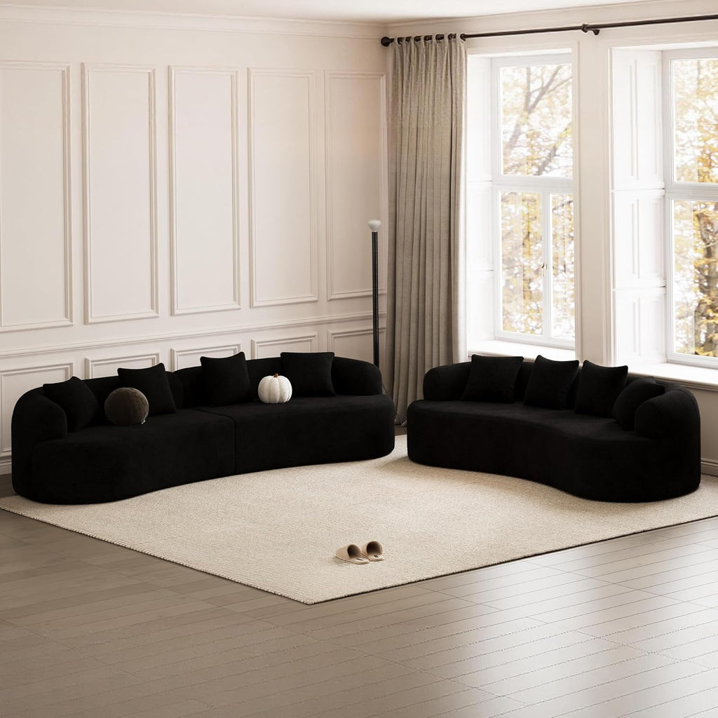 107" Curved Sofa for Living Room, Modern Chenille Cloud Couch Sofa, Luxury Plush Extra Deep 4-Seater Oversized Boucle Couch for Small Spaces, Apartment‌, No Assembly Required, Black