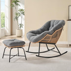 ONBRILL Papasan Rocking Chair with Ottoman,Oversized Papasan Chair with Padded Cushion, Indoor & Outdoor Rocker Chair for Living Room, Patio, Garden, Light Gray