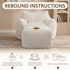 Giant Bean Bag Chair for Adults, Large Bean Bag with Ottoman | Cloud Comfy Bean Bag with Backrest & Armrests, Stuffed Beanbag Chair for Reading, Gaming, Napping, Beige