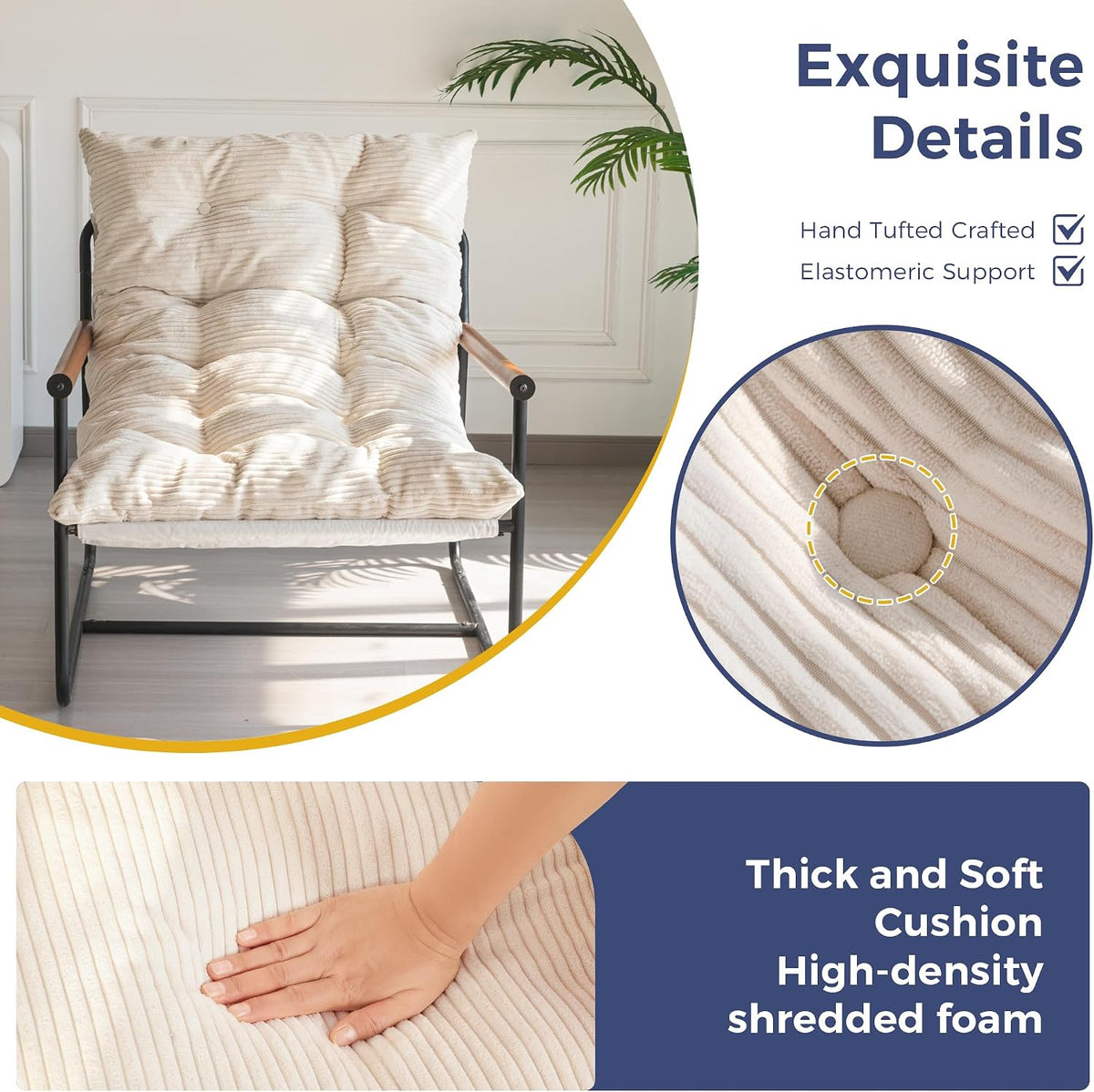 MAXYOYO Modern Accent Chair, Comfy Living Room Chair with Metal Frame | Accent Chair Upholstered Armchair with Soft Cushion for Bedroom Balcony Lounge Reading Room, Beige