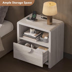 Fluted Nightstands Set of 2 with Charging Station, 23" Wide Wood Bedside Tables with Drawer and Open Compartment, Mid Century End Tables for Bedroom, Home Office, Gray Oak