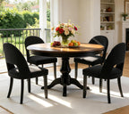 Wooden Dining Chairs Set of 4, Upholstered Kitchen Chairs with Linen Fabric Back & Solid Wood Legs, Modern Farmhouse Dining Room Chairs, Black