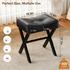 Memobarco 18-Inch Leather Vanity Stool Chair, Vanity Bench with Metal X-Leg, Ottoman Accent Stool with Thick Padded Saddle Seat, Black