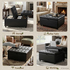 Black Leather 36 Inch Extra Large Lift Top Living Room Storage Ottoman | LINLUX Tufted Upholstered Shoe Storage Entry Bench, Bed Benches For Foot Rest, Lift Footrest For Dorm Bedroom Office