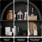 DHH 71" Tall Arched Kitchen Pantry, Modern Farmhouse Wood Kitchens Storage Cabinets with Sliding Doors＆ Adjustable Shelves, Versatile Cupboard for Kitchen, Living Dining Room, Bathroom (Black)