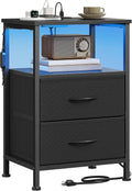 SONGMICS BELLAH Collection - Nightstand with Charging Station and App-Controlled Adjustable LED Lights, Bed Side Table, 2 Drawers and 1 Open Shelf, Modern, Ink Black and Ebony Black ULGS302BH01S