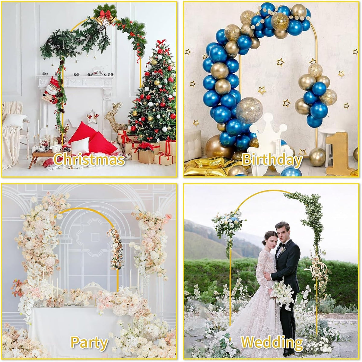 Metal Arch Backdrop Stand Set of 3 (7.2FT/6.6FT/6FT) - Heavy-Duty Gold Wedding Arch with Water Bag for Weddings, Baby Showers, Birthdays, Graduation, Parties & Outdoor Events