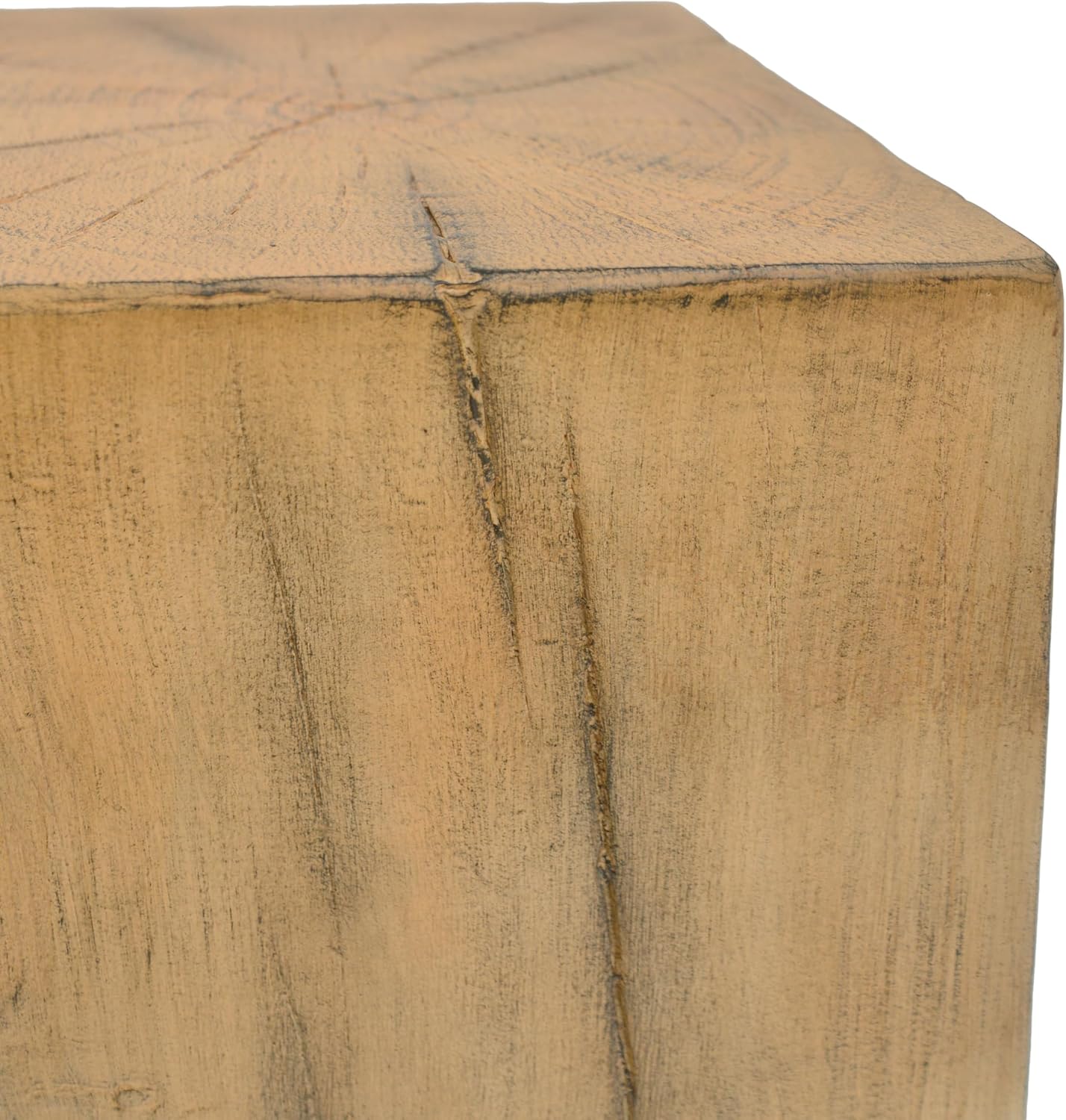 27.75" Tall End Table, Square Wood-Look Column for Indoor & Outdoor Use, Distressed Finish Side Table in Natural, Patio & Living Room Accent Table, Balcony Furniture