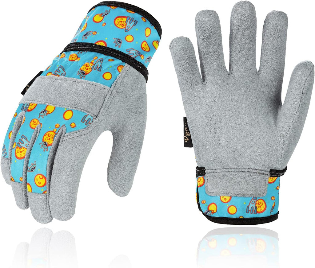 Vgo... 1-Pair Age 7-8Kids Gardening Gloves,Children Yard Work Gloves,Soft Safety Outdoor Playing Gloves(Size XL, Blue Plane, KID-MF3561)