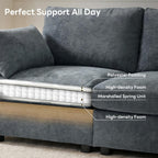 Iroomy Sectional Couch for Living Room, Comfy L Shaped Convertible Sofa, 4 Seater Modern Chenille Sofa with Ottoman, Grey