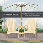 Adirondack Chair Set, 2 Wooden Outdoor Chairs with Center Table and Umbrella Hole, 2 Person Adirondack Bench Fire Pit Seating for Patio Backyard Garden, Natural