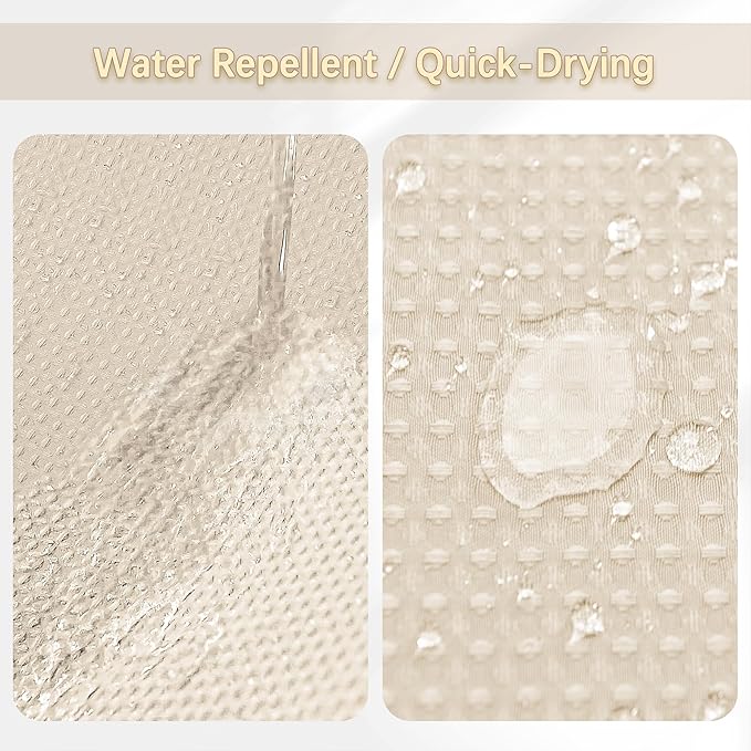 Beige Fabric Shower Curtain - Waffle Textured Heavy Duty Shower Curtains for Bathroom, 256GSM Hotel Spa Luxury Weighted Bath Curtain with 12 Hooks, 72x72, Beige