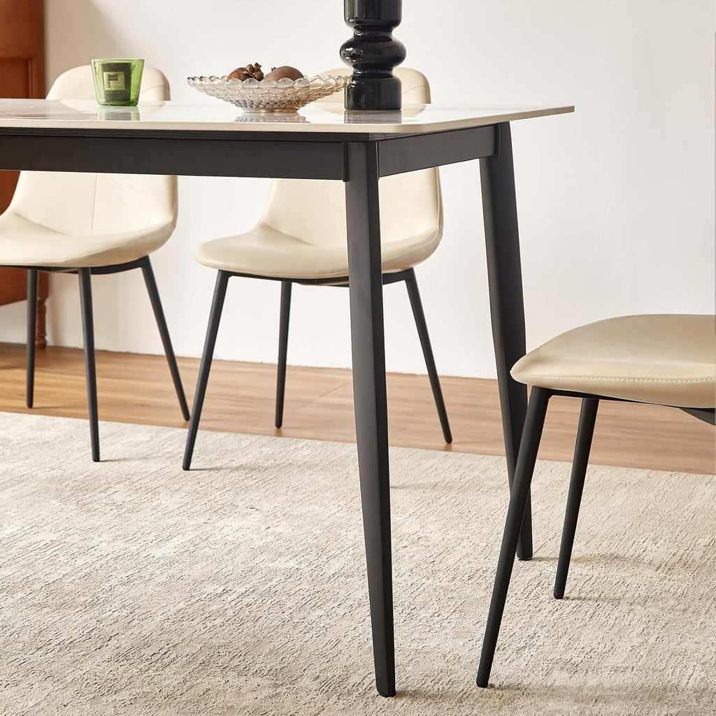 Sintered Stone Dining Table, Faux Marble Dining Table for 4-6 People, 55" Rectangular White Kitchen Table with Porcelain Table Top and Metal Legs for Living Room(1 Table Only)