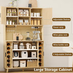 71'' Modern Kitchen Pantry Cabinet with Sliding Tambour Doors& Adjustable Shelves, Built-in Power Outlet, Food Storage Cabinet (Wood Color)