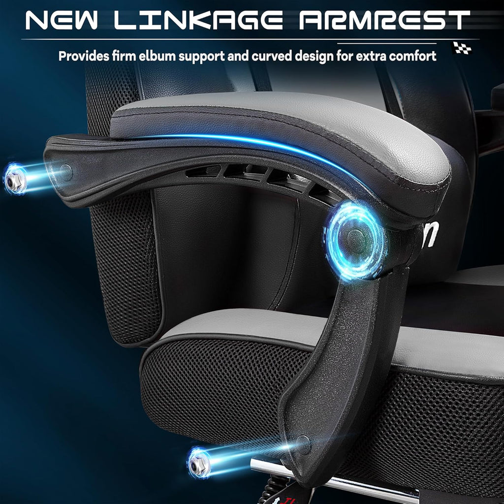 Gaming Chair for Adult, Computer Chair with Footrest Video Game Chair Big and Tall Gaming Chair with Massage Lumbar Support, Adjustable Height and 360° Swivel Seat(Grey)