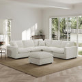 Modern Sectional Linen Couch for Living Room V-Shape Sofas,6 Seat Modular Cloud Sofas with Ottoman,Couches Cushion Covers Removable,Cozy Feather Down Sofa for Apartment Cream White