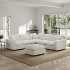 Modern Sectional Linen Couch for Living Room V-Shape Sofas,6 Seat Modular Cloud Sofas with Ottoman,Couches Cushion Covers Removable,Cozy Feather Down Sofa for Apartment Cream White