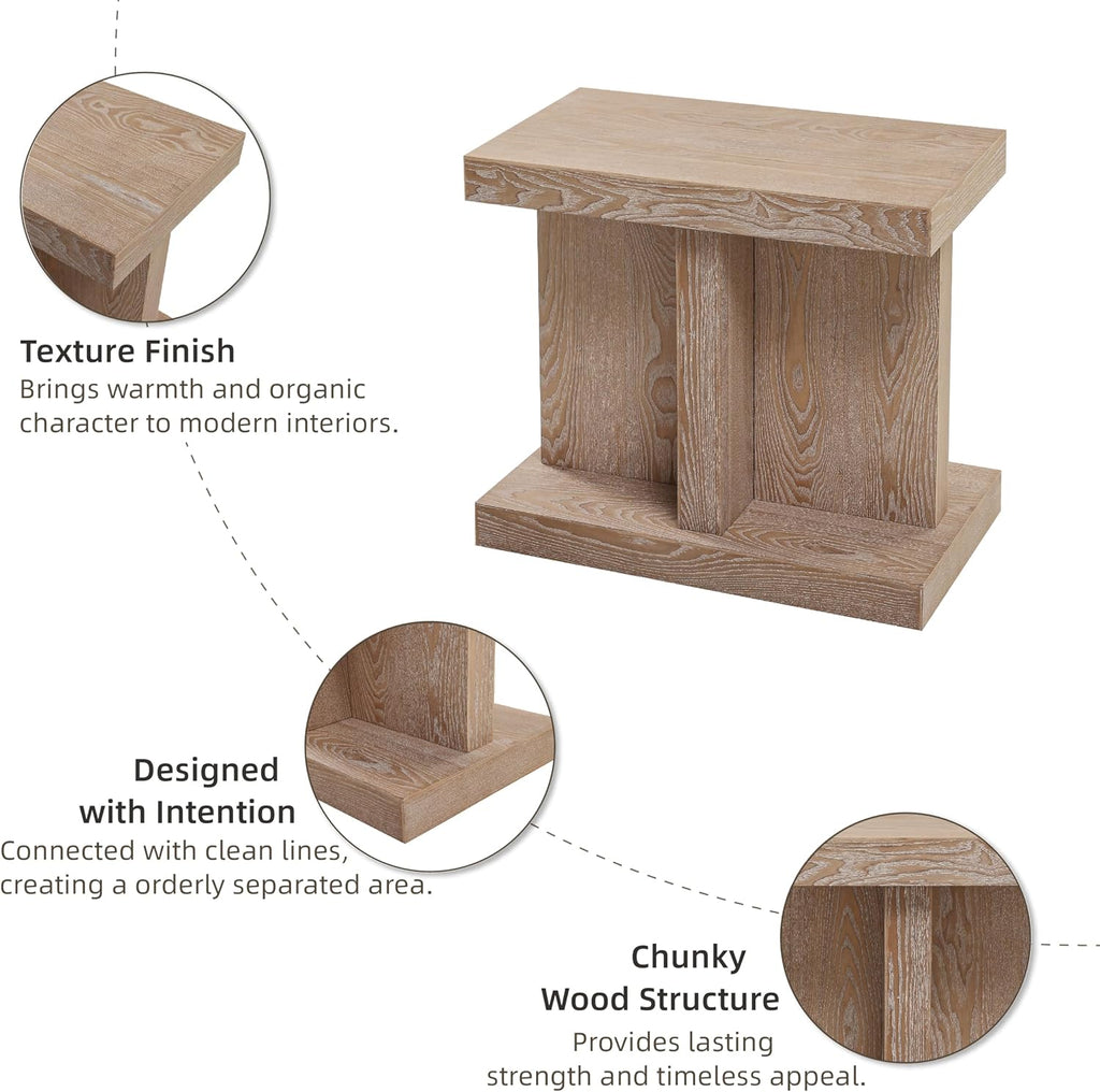 COZAYH Farmhouse Wood End Table with Open Base Shelf, Modern Minimalist Rectangular Side Table Plant Stand for Living Room, Bedroom, Natural Grain Finish