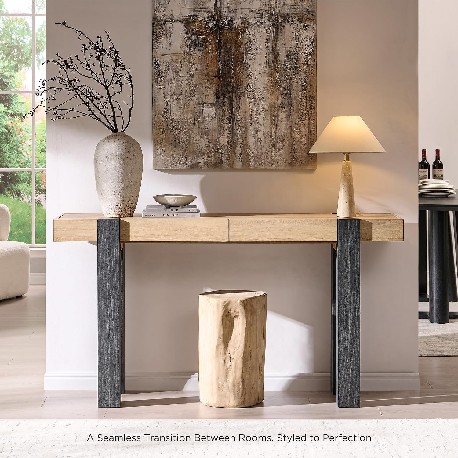 OKD Modern Farmhouse Entryway Table with 2 Drawers, 63" Wooden Console Table with Storage for Hallway, Behind Sofa, Living Room, Natural Oak with Dark Alder