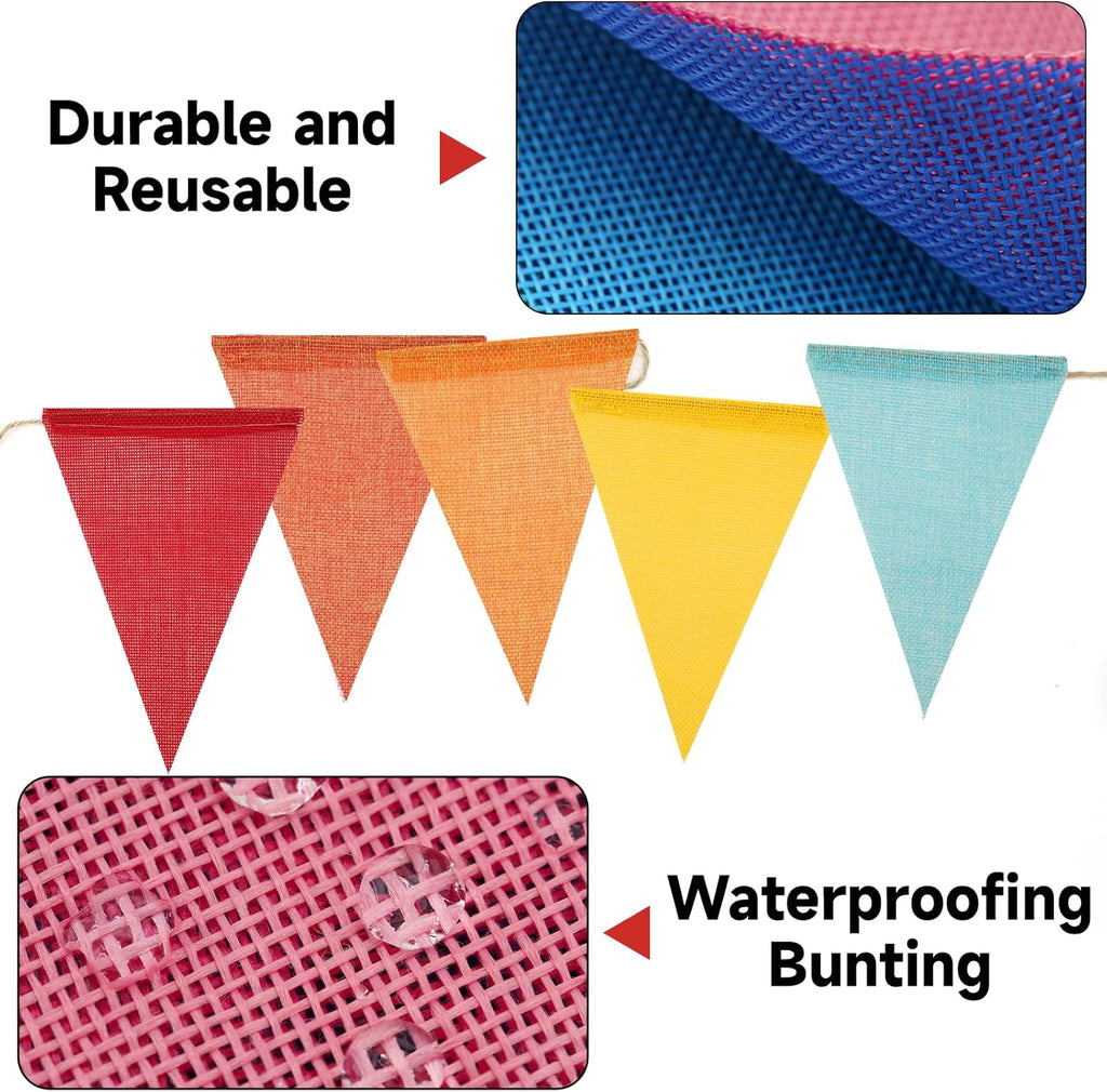 G2PLUS Pre-Strung Burlap Pennant Banner, 39Ft Rainbow Triangle Flag Bunting, 36pcs Pennant Banner Flags Garland for Birthday, Holidays and Theme Party Decorations