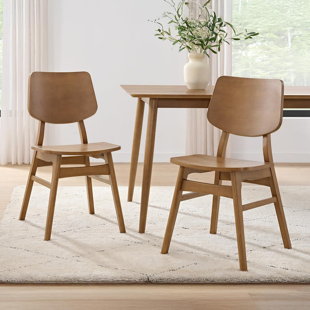 Alaterre Furniture Calais Dining – Mid Century Modern Set of 2 Dining Chairs – Solid Wood Chair Set with Minimalist Design for Dining Room or Kitchen (Warm Pecan Finish)