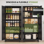 71" Metal Kitchen Pantry Cabinet with 4 Adjustable Shelves & Doors | Freestanding Metal Storage Cabinet with Adjustable Leveling Feet for Kitchen, Pantry & Dining Room, Black