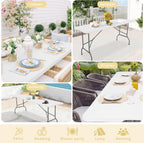HAISIWLKJ Folding Table 6 FT Lightweight Camping Table White Portable Plastic Rectangular Outdoor Dining Table Steel Legs Fold-in-Half with Carrying Handle for Indoor,Picnic,Party,Wedding,Events