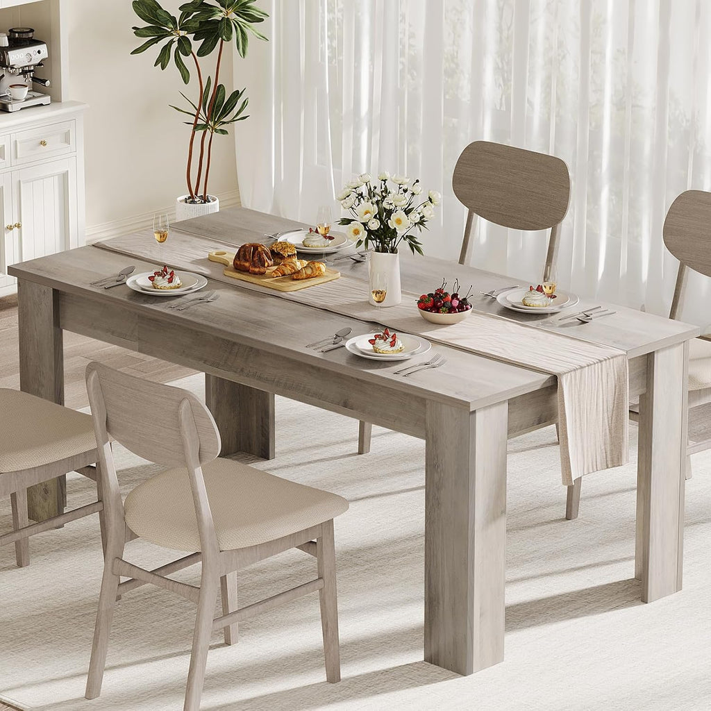 CABIHOME 63" Rectangular Dining Table for 4-6, Farmhouse Large Kitchen Table, Sturdy Frame, 4 Triangular Stable Legs, Thick Tabletop, Ideal for Apartment, Dining Room, Small Space, Retro Gray
