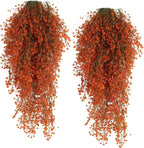 RECUTMS Fall Artificial Hanging Plants 4 Pcs Autumn Fake Ferns Artificial Plants Large Faux Hanging Plant Wall Thanksgiving Room Home Garden Wedding Party Indoor Outdoor Decor(Fall Orange)