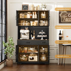 HOSTACK 71"H Kitchen Pantry Storage Cabinet, Farmhouse Hutch Cabinet, Black | Space-Saving Pantry Cabinet with Charging Station & 2 Large Drawers & Adjustable Shelves, Tall Kitchen Hutch, Dining Room