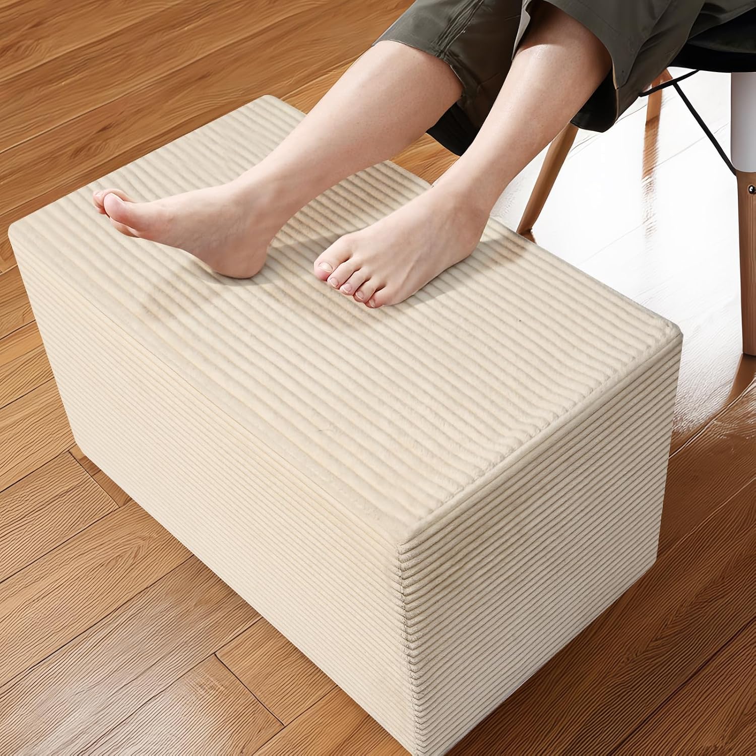 Rectangular Pouf Ottoman Soft Furry Corduroy Foot Rest for Chair | Stuffed Floor Pouf, Multi-use Ottoman for Living Room, Bedroom. Foot Rest Stool as Footrest, Extra Seat, or Side Table