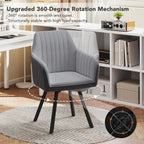 Furniliving 360° Swivel Dining Chairs Set of 2, Mid Century Modern Upholstered with Mental Frame Legs, Dining Chairs with Arms & Thickened Cushions for Kitchen, Living Room, Velvet, DrakGrey