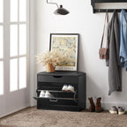 SoBuy Small Shoe Bench, Narrow Shoe Cabinet with Folding Padded Seat, Small Space Shoe Rack, Black 23.6" x 11.8" x 19.3"