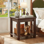 SAVOR LIFE Farmhouse End Table,Large Side Table with 2-Tier Storage Shelf,Rustic Brown End Tables for Living Room,Square Tea Table,Walnut