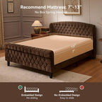 BedsPick Sleigh Queen Bed Frame with Wingback Headboard, Chenille Upholstered Bed Frame Queen Size with Button Tufted Scroll Footboard, Wood Slats Support/No Noise/Easy Assembly/No Box Spring Needed