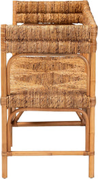 Bali & pari Adisa Natural Rattan Bench - Handcrafted Banquette with Woven Seagrass Seat and Open Back, Coastal Boho Accent Seating for Entryway, Dining or Living Room